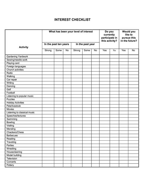 The <b>checklist</b> can either be completed by the client alongside the therapist or can be given to the client to complete in their own time. . Occupational therapy interest checklist pdf